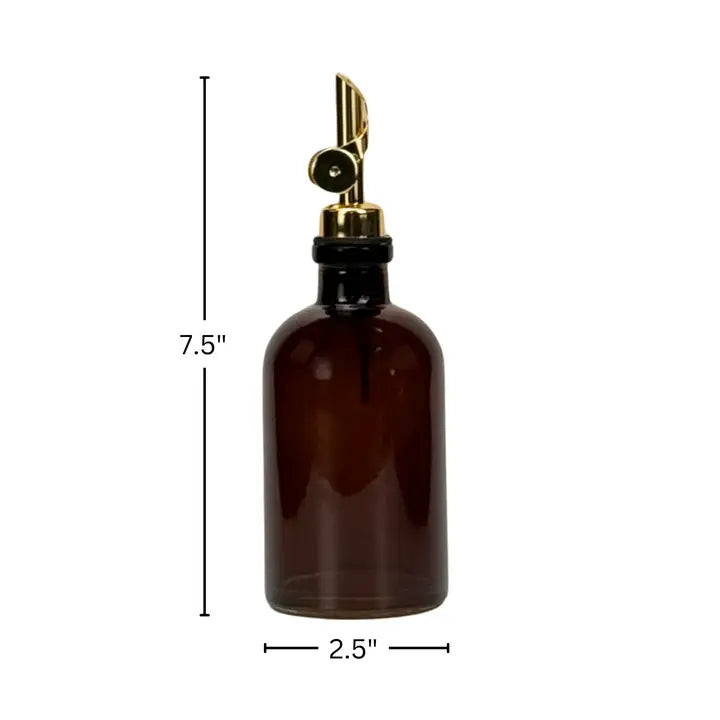 Amber Apothecary Glass Bottle with Gold Weighted Pour Spout