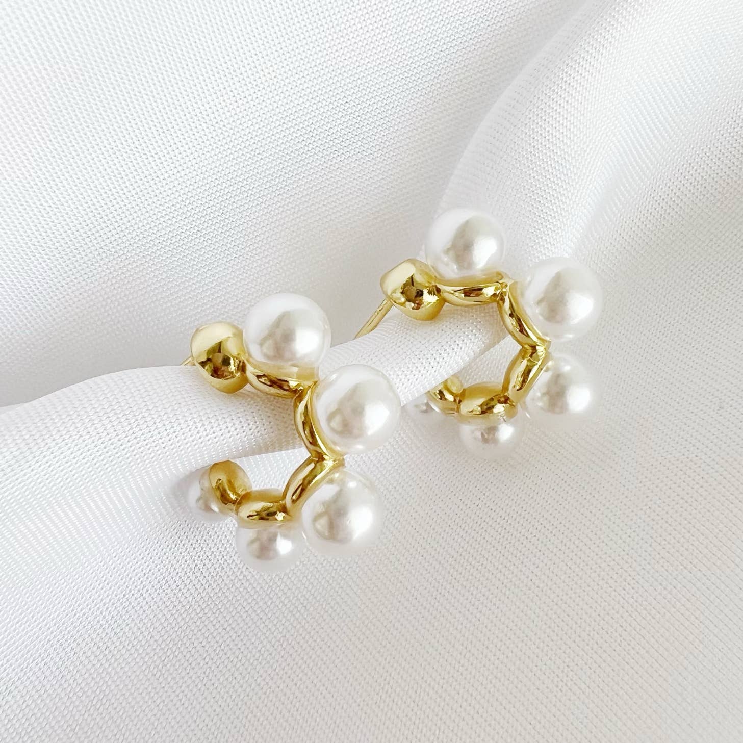 Sea Isle Pearl Beaded Hoops Earrings