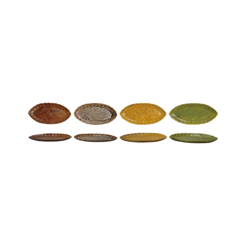 Debossed Oval Stoneware Scalloped Plate, 4 Styles