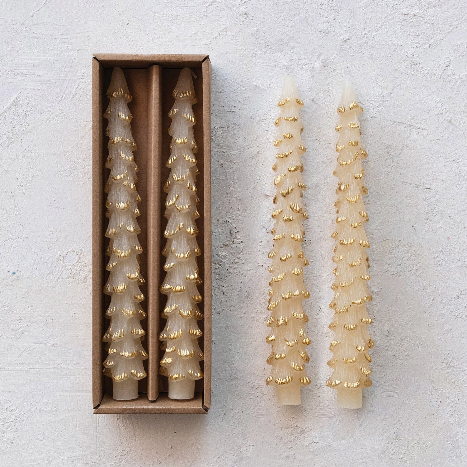 Unscented Tree Shaped Taper Candles, Set of 2