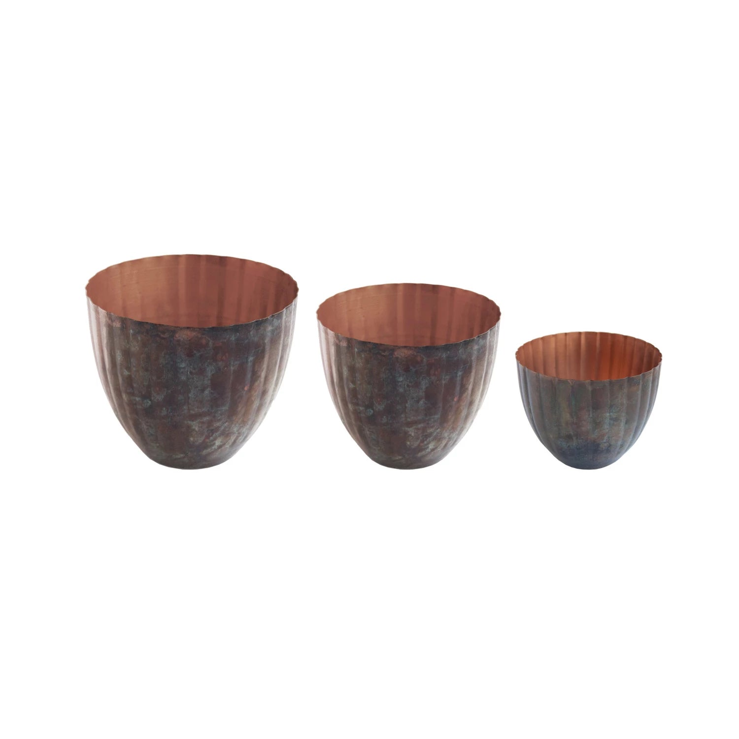 Metal Pleated Planter, Copper Patina Finish