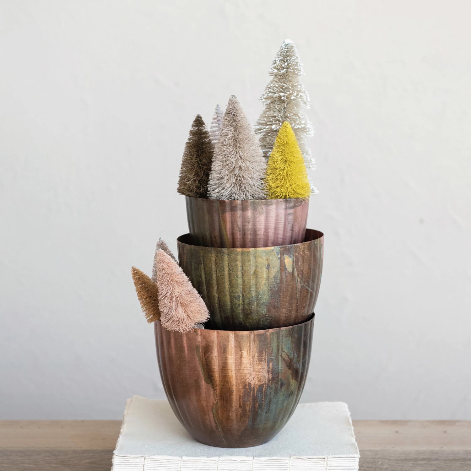 Metal Pleated Planter, Copper Patina Finish