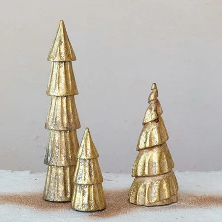 Swirl Carved Mango Wood Tree, Rubbed Gold Foil Finish
