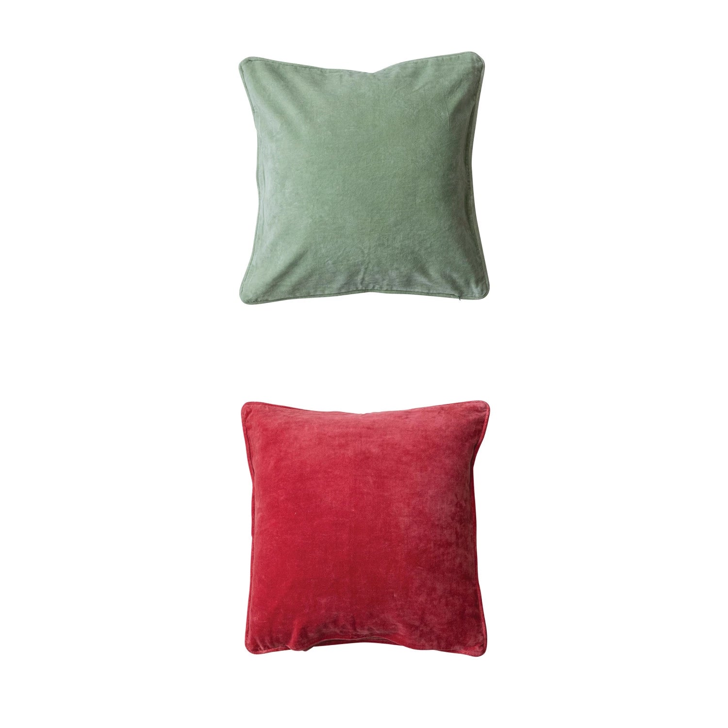 20" Square Cotton Chambray Printed Pillow with Velvet Piping & Back