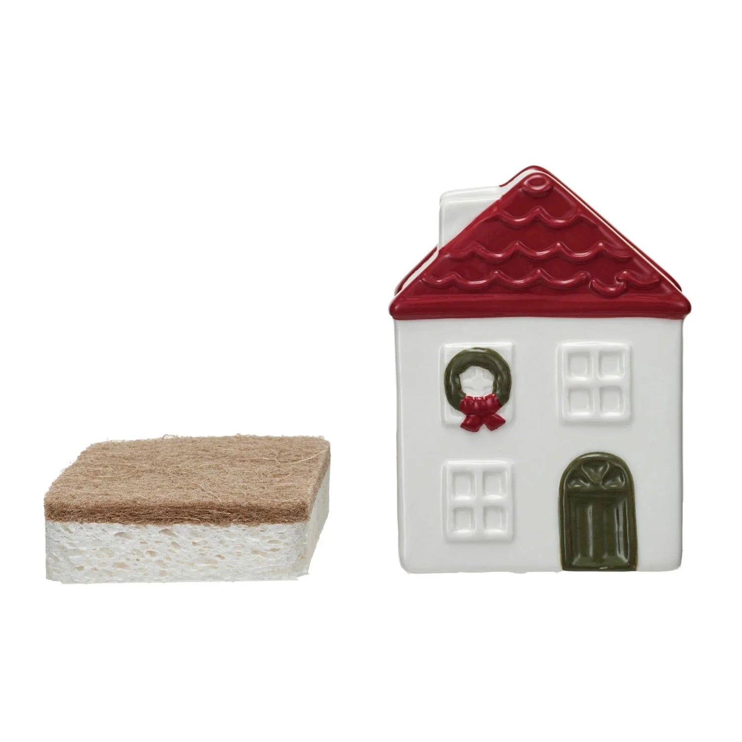 Stoneware House Shaped Sponge Holder with Sponge