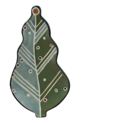 Hand-Painted Stoneware Tree Shaped Plate with Wax Relief, 3 Styles