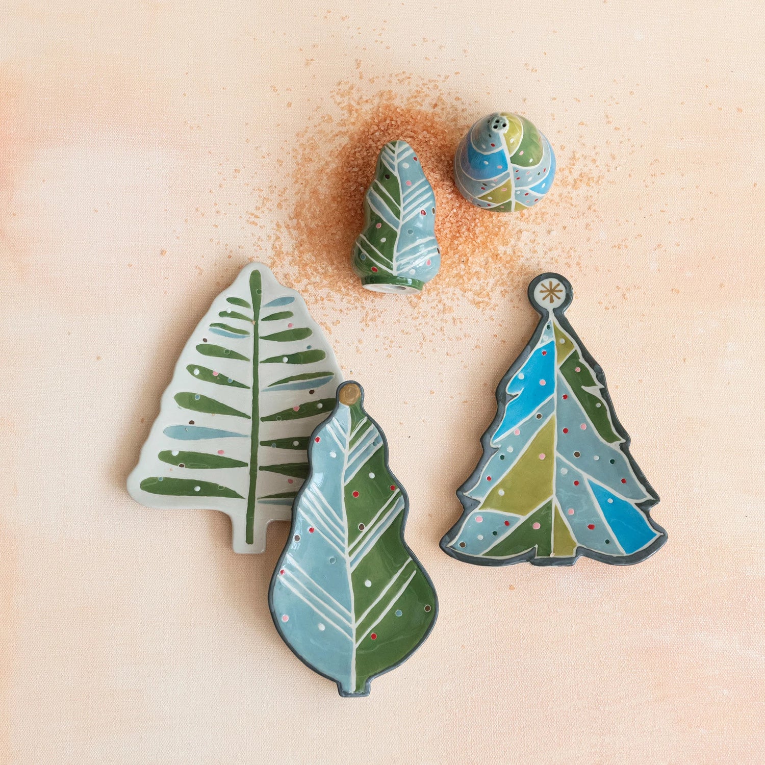 Hand-Painted Stoneware Tree Shaped Plate with Wax Relief, 3 Styles