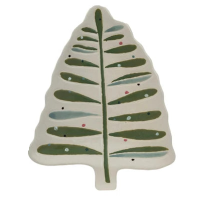 Hand-Painted Stoneware Tree Shaped Plate with Wax Relief, 3 Styles