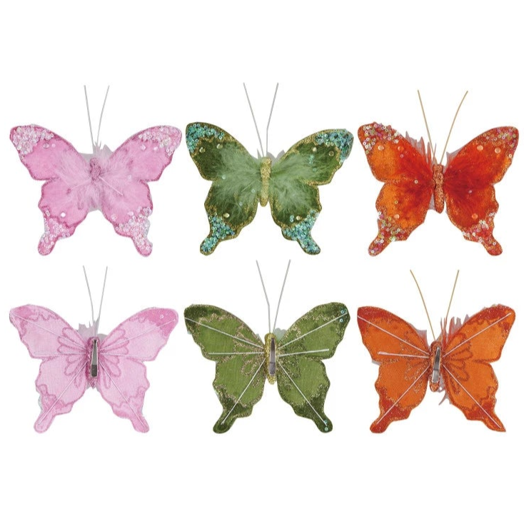 Feather Butterfly Clip-on Ornament with Glitter