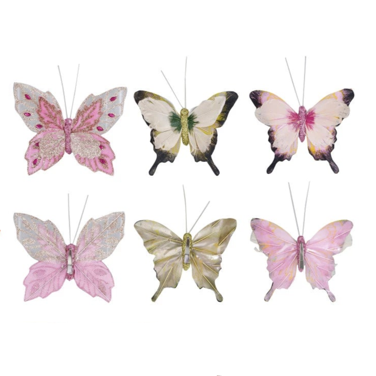 Feather Butterfly Clip-on Ornament with Glitter