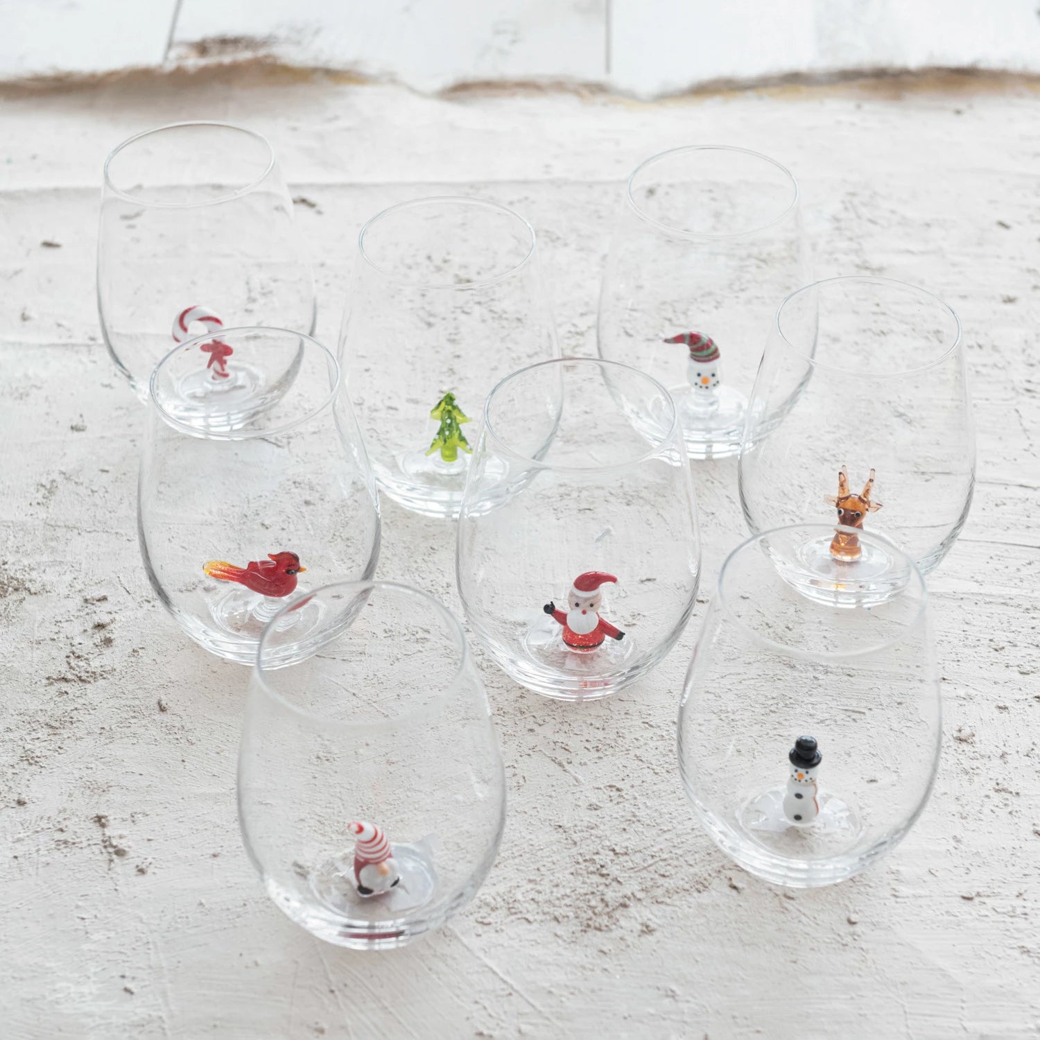 Stemless Wine Glass with Holiday Figure Inside, 8 Styles