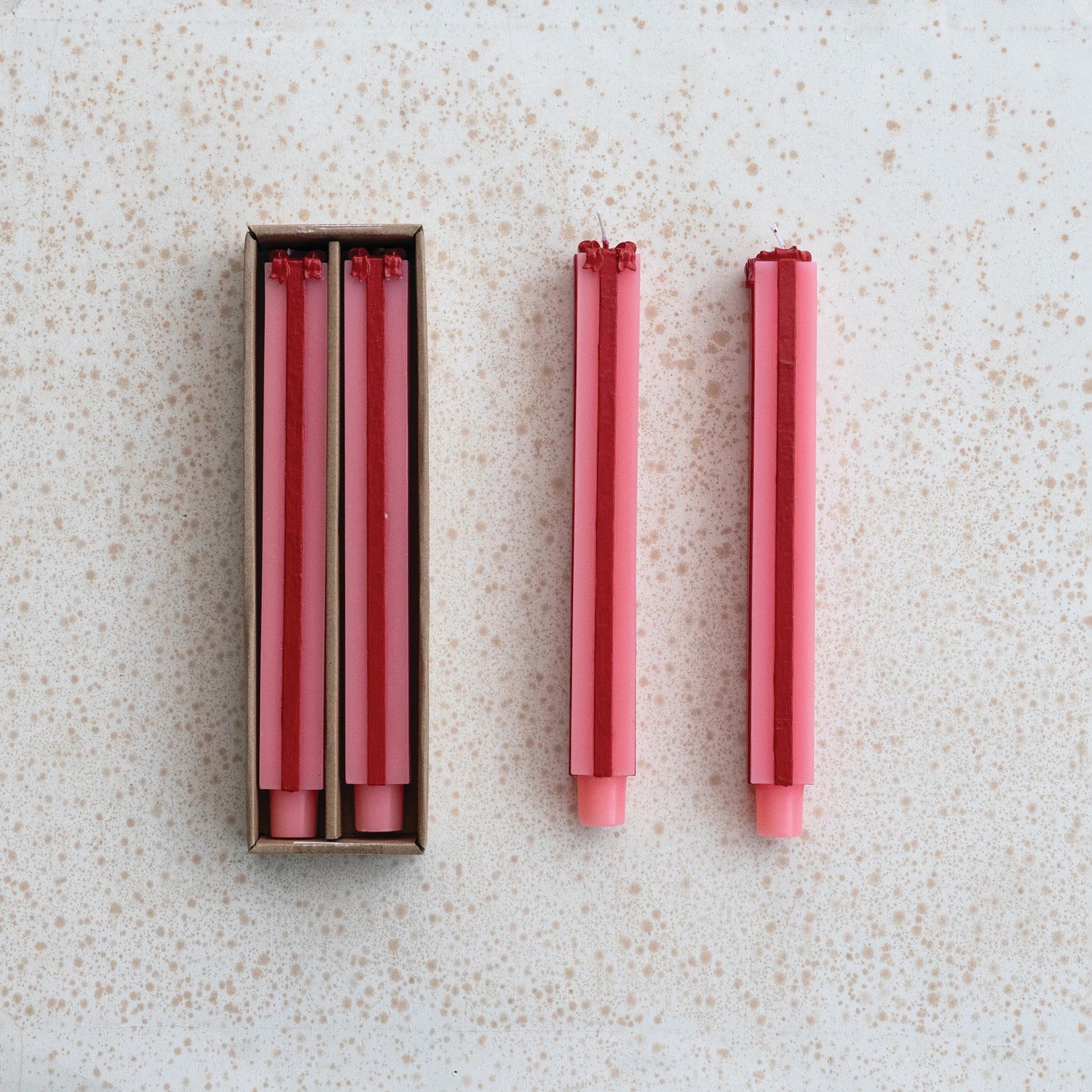Unscented Package Shaped Taper Candles in Box, Pink & Red, Set of 2