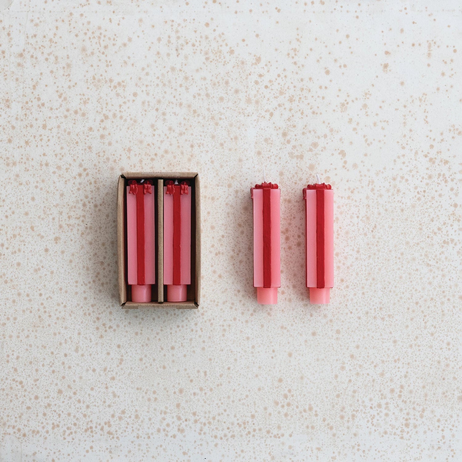Unscented Package Shaped Taper Candles in Box, Pink & Red, Set of 2