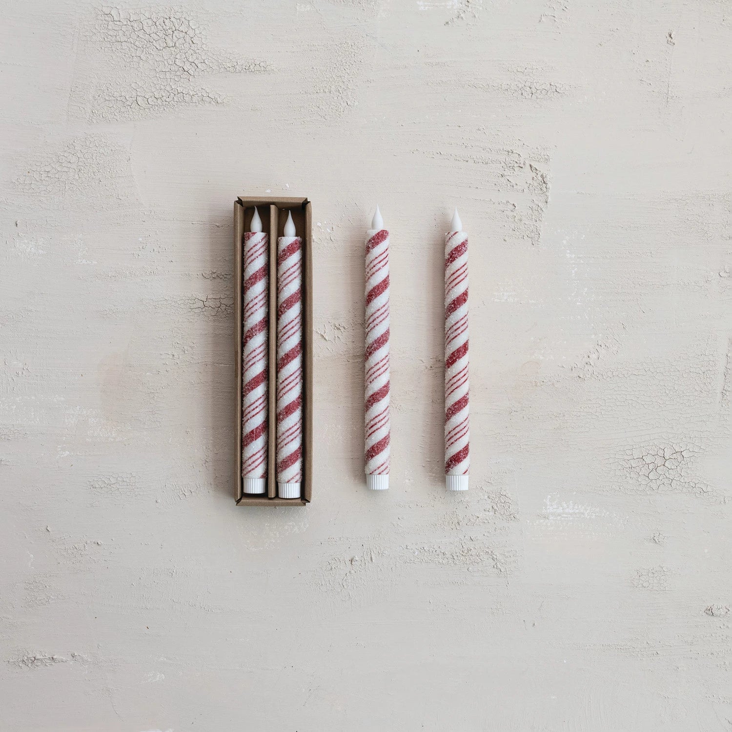 Candy Cane Flameless LED Taper Candles with 6 Hour Timer in Box, Set of 2