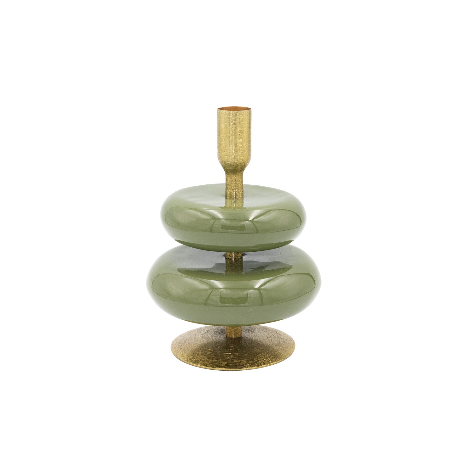 Green & Gold Enameled Metal Taper Holder