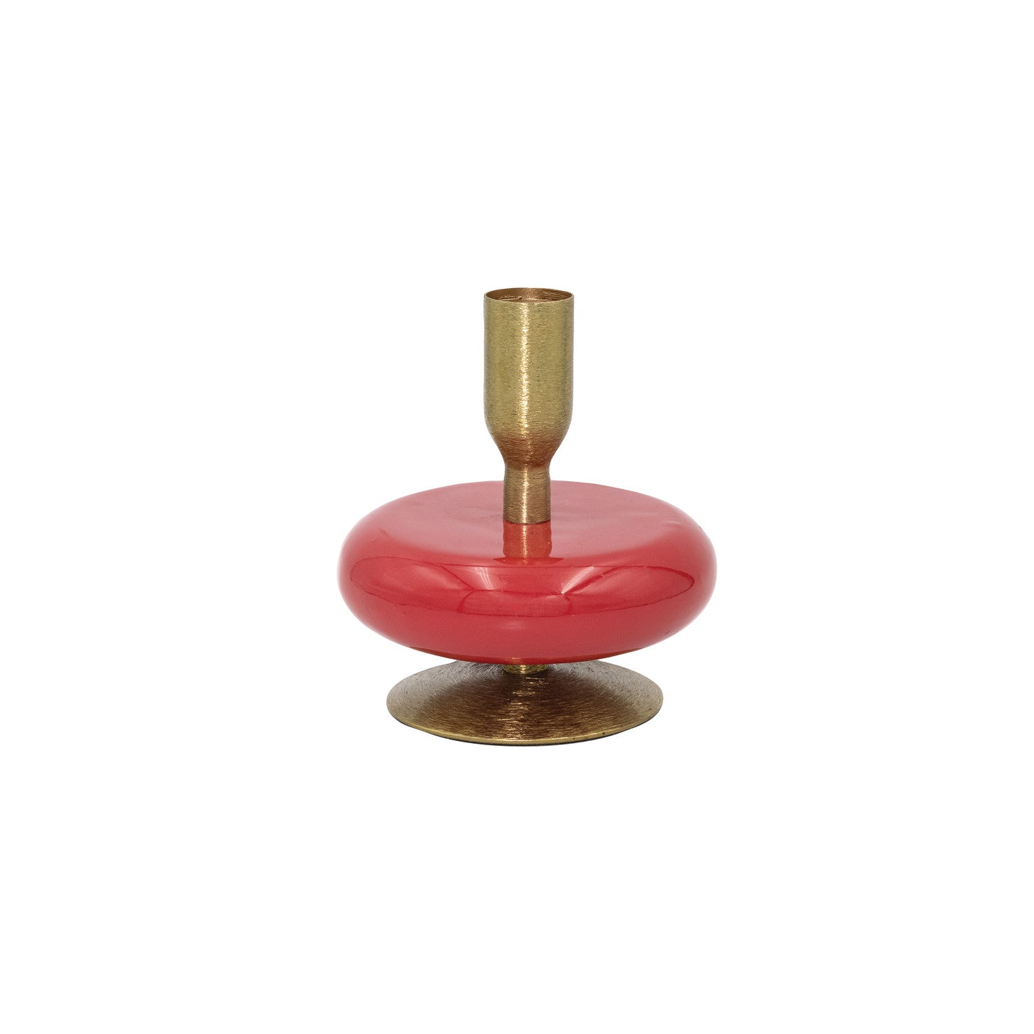Red & Gold Enameled Metal Taper Holder