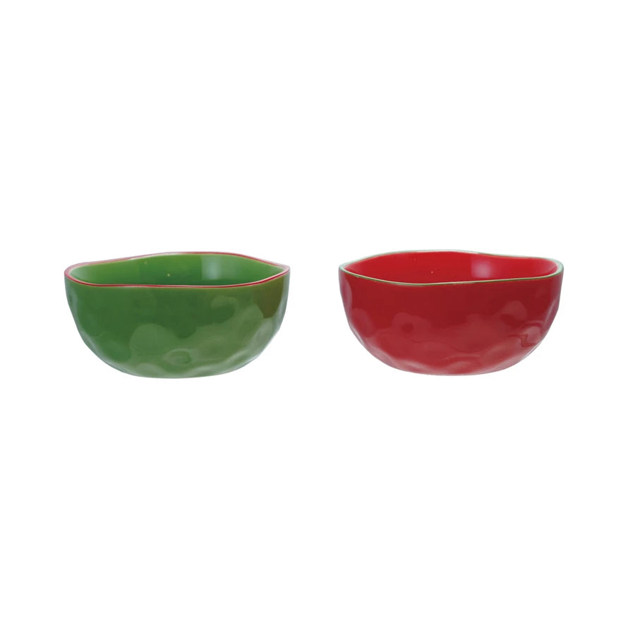 Stoneware Organic Shaped Bowl with Colored Rim, 2 Colors