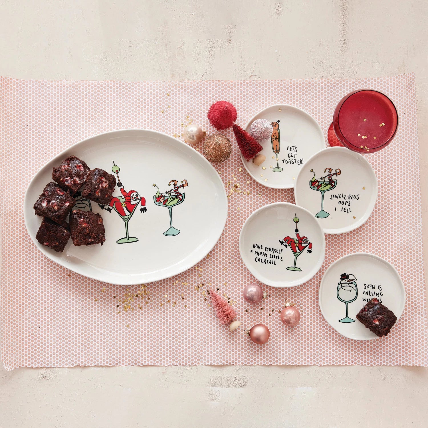 Stoneware Plate with Holiday Icon & Tipsy Saying, 4 Styles