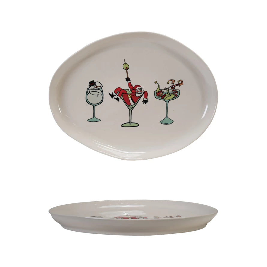 Stoneware Platter with Holiday Icon, Multi Color