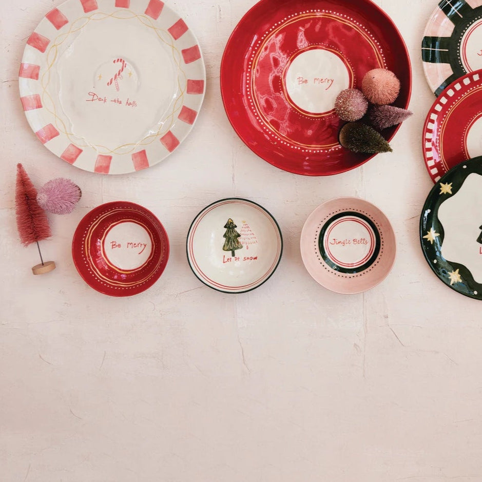 Hand-Painted Stoneware Bowl with Holiday Saying & Design, 3 Styles