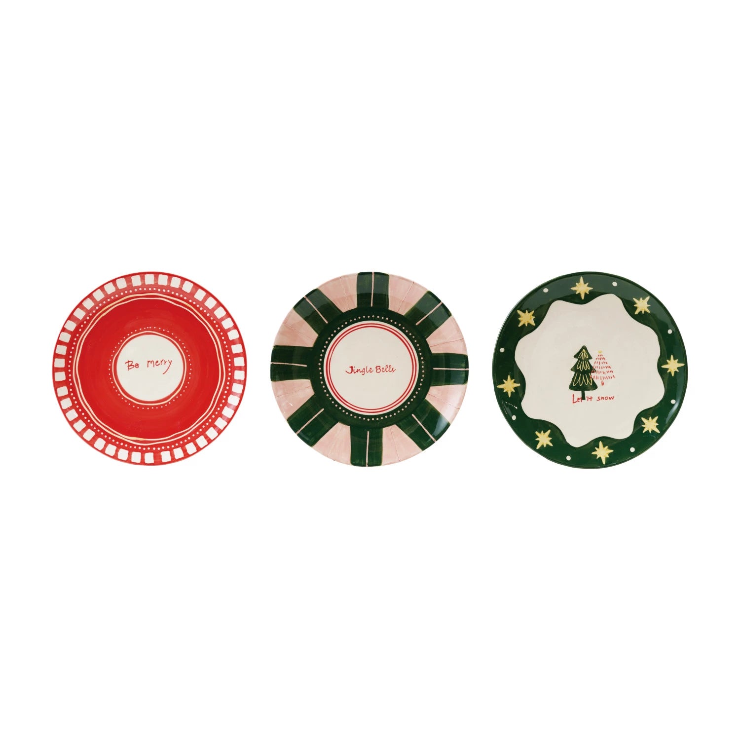 Hand-Painted Stoneware Plate with Holiday Design