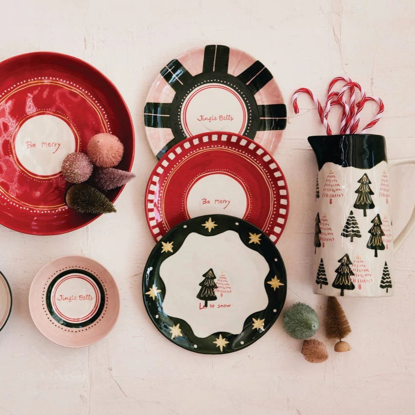 Hand-Painted Stoneware Plate with Holiday Design