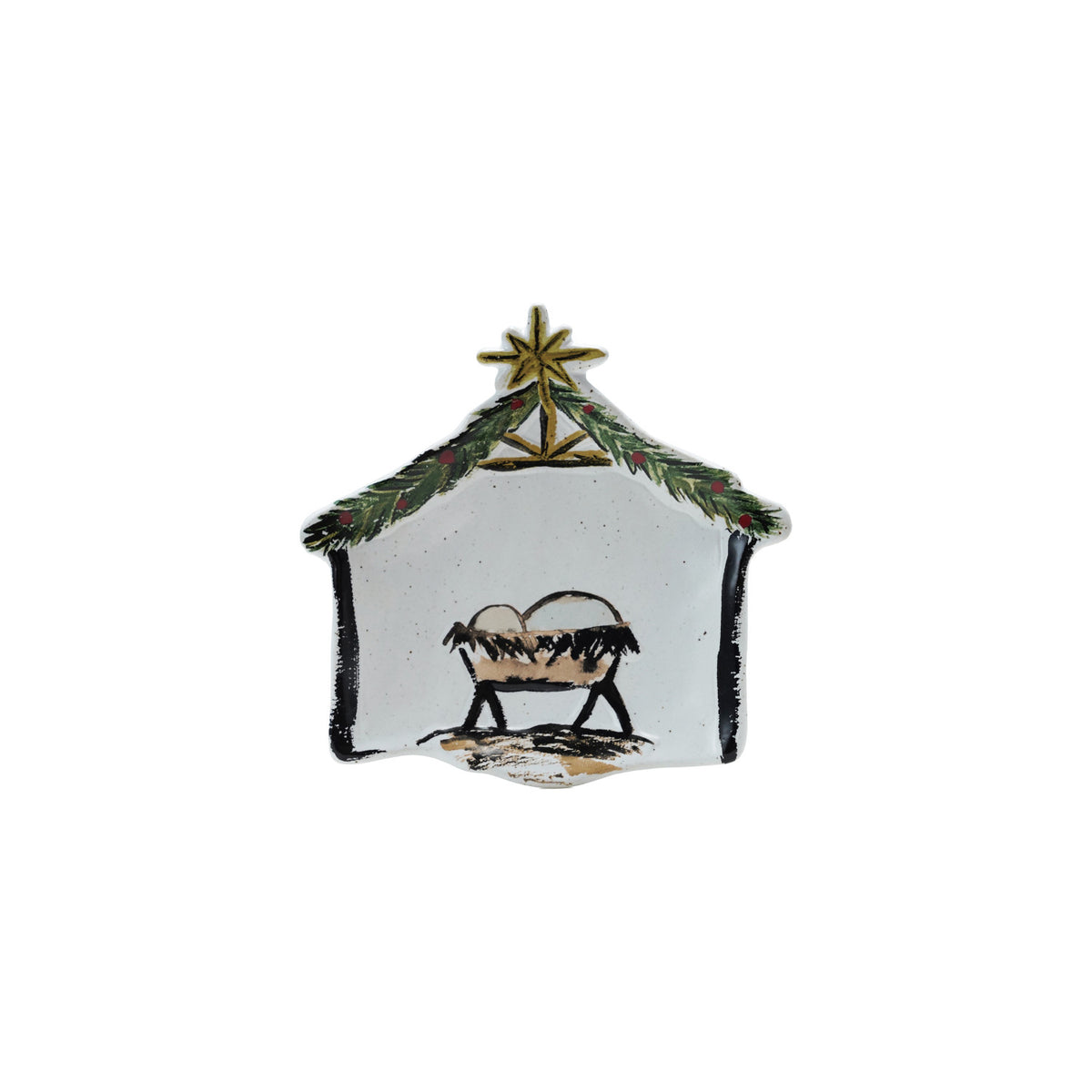 Stoneware Baby Jesus in a Manger Shaped Dish