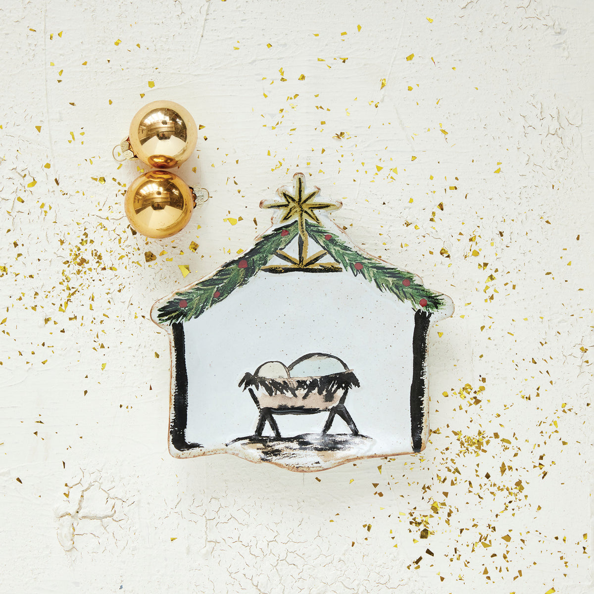 Stoneware Baby Jesus in a Manger Shaped Dish