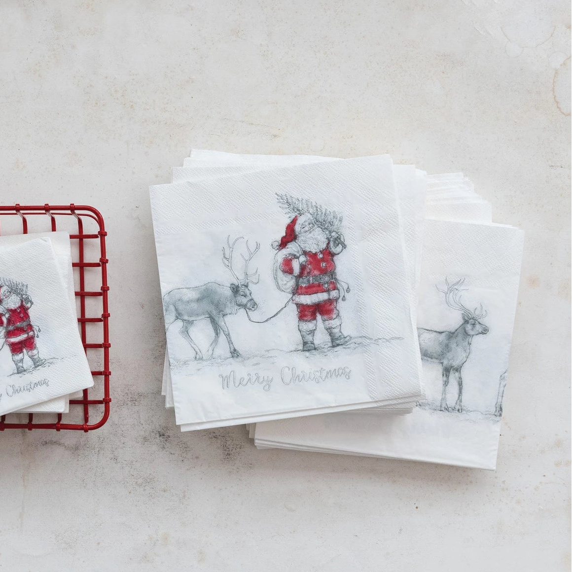 Paper Napkins with Santa Leading Reindeer 50ct