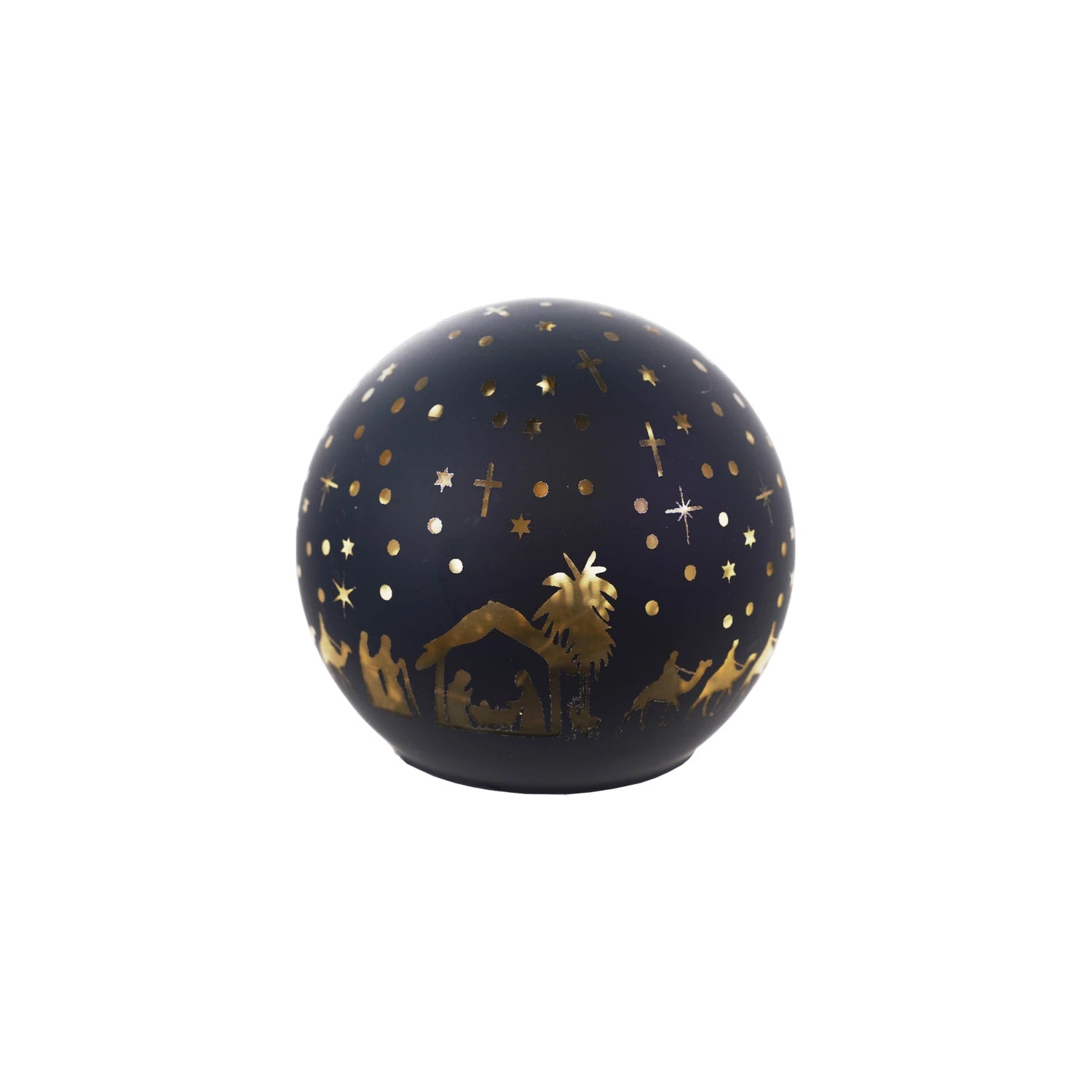 Glass Ball with LED Light & Laser Etched Nativity Scene, 3 Sizes