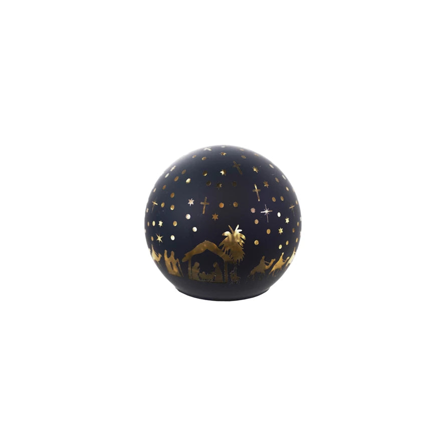 Glass Ball with LED Light & Laser Etched Nativity Scene, 3 Sizes