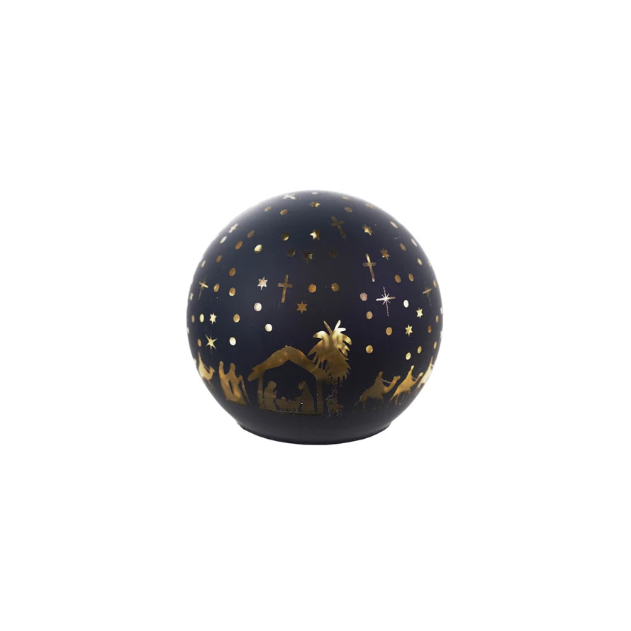 Glass Ball with LED Light & Laser Etched Nativity Scene, 3 Sizes
