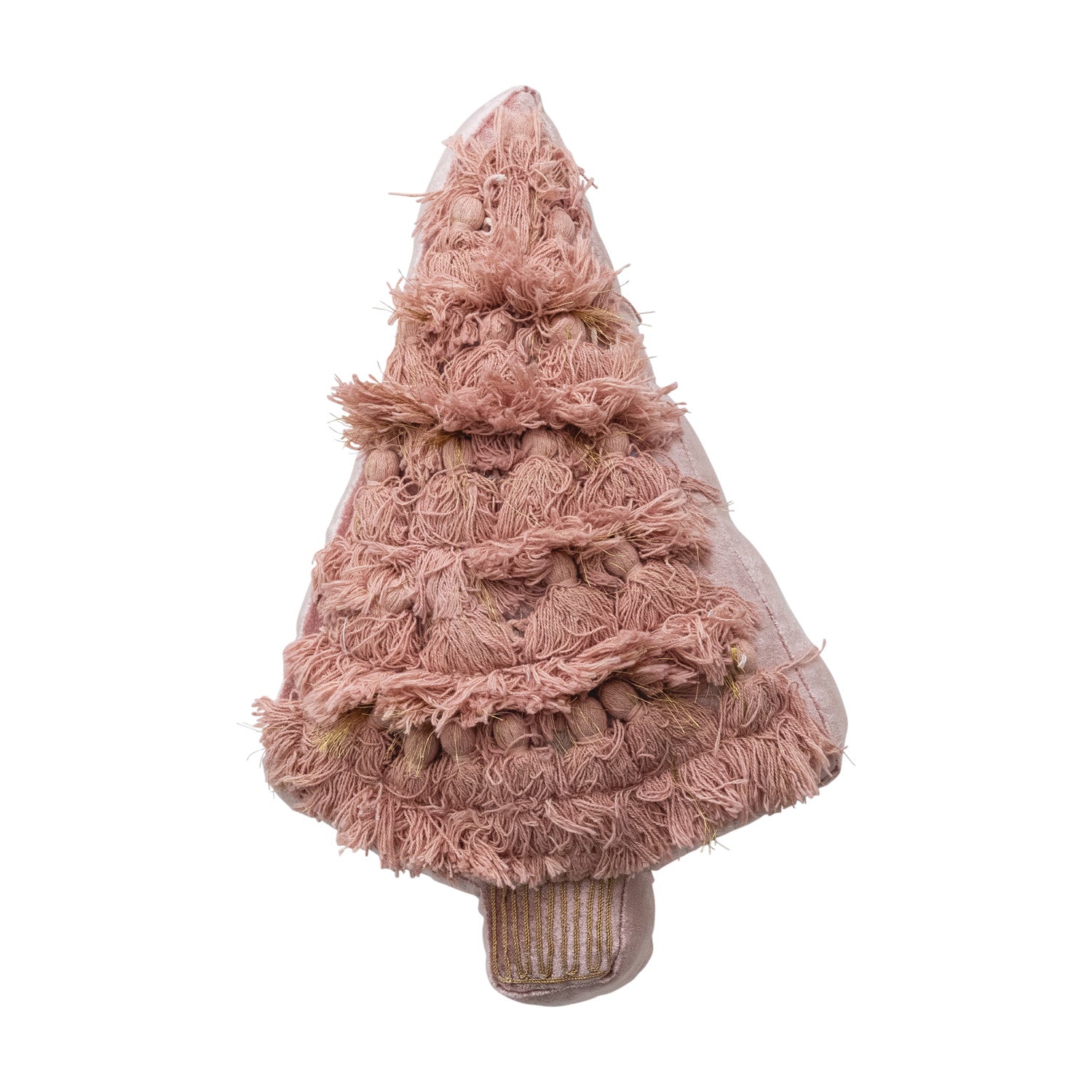 Tree Shaped Pillow with Fringe, Tassels & Velvet Back