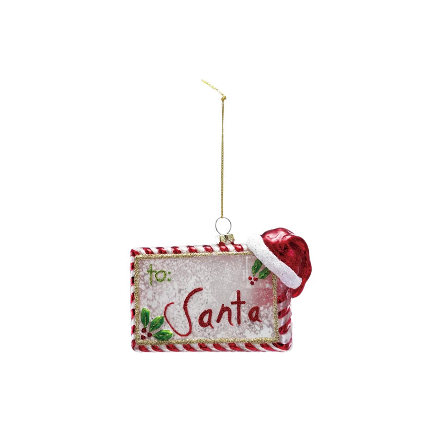 Glass Letter to Santa Ornament with Glitter, Red & Green
