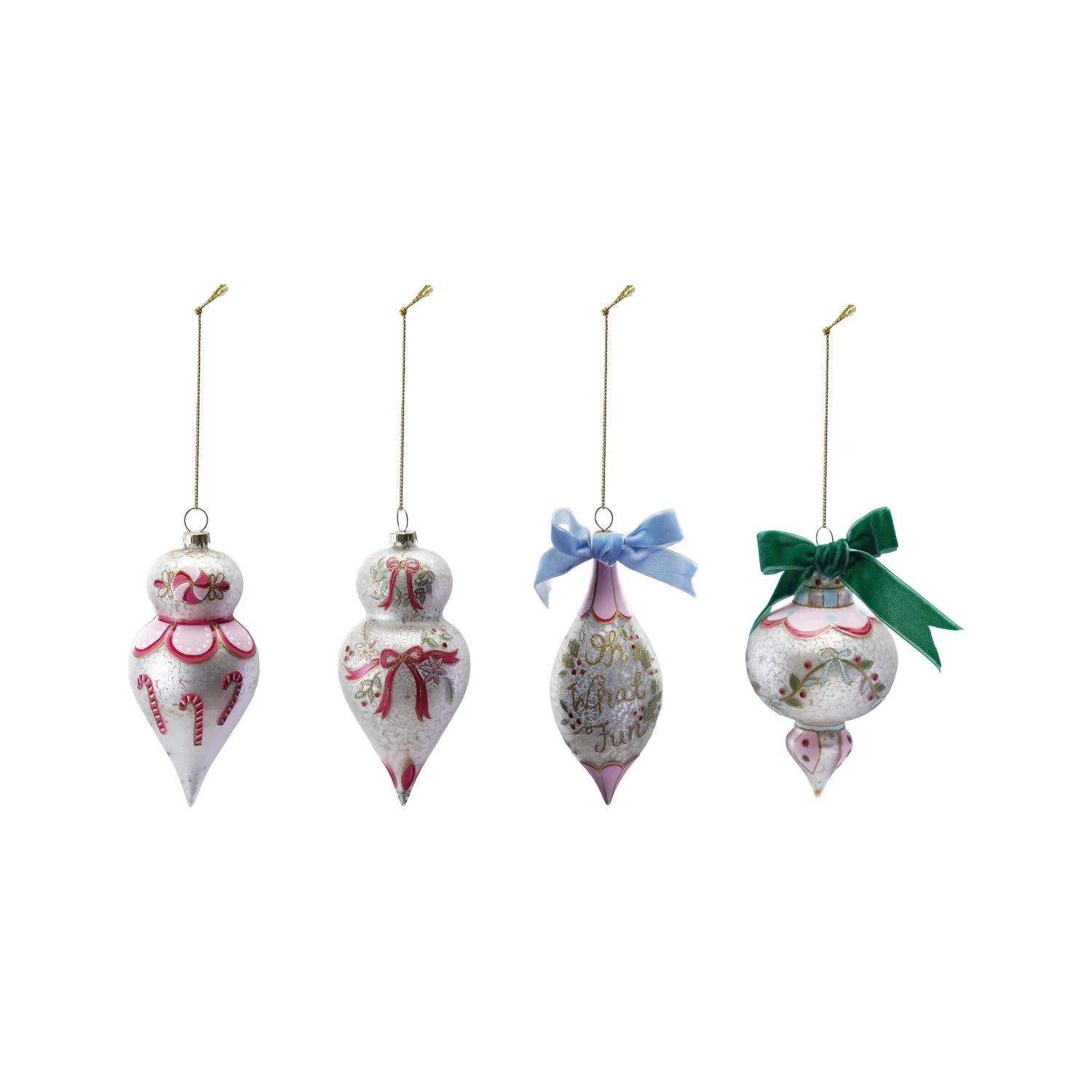 Hand-Painted Glass Ornament with Design/Velvet Bow