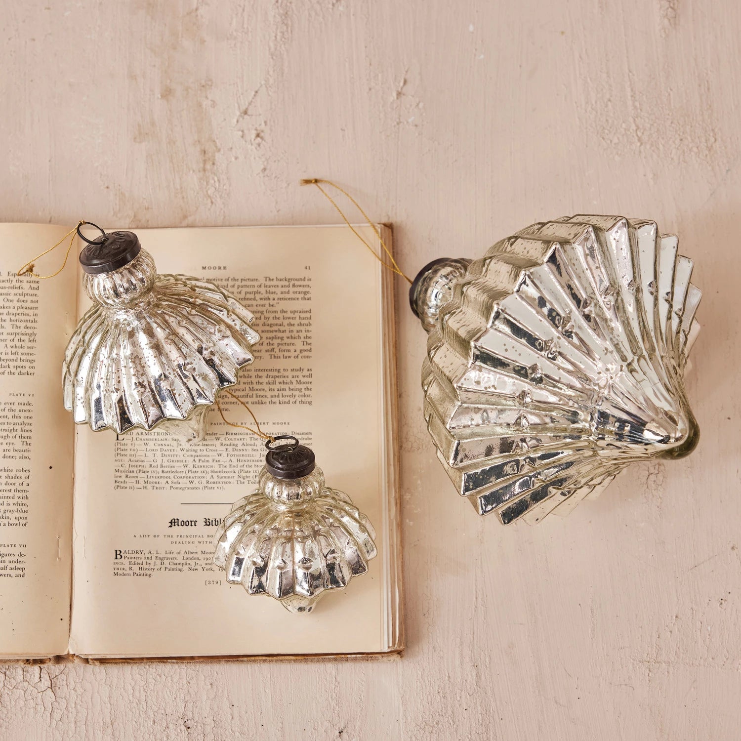 4"H Mercury Glass Pleated Ornament, Antique Silver Finish