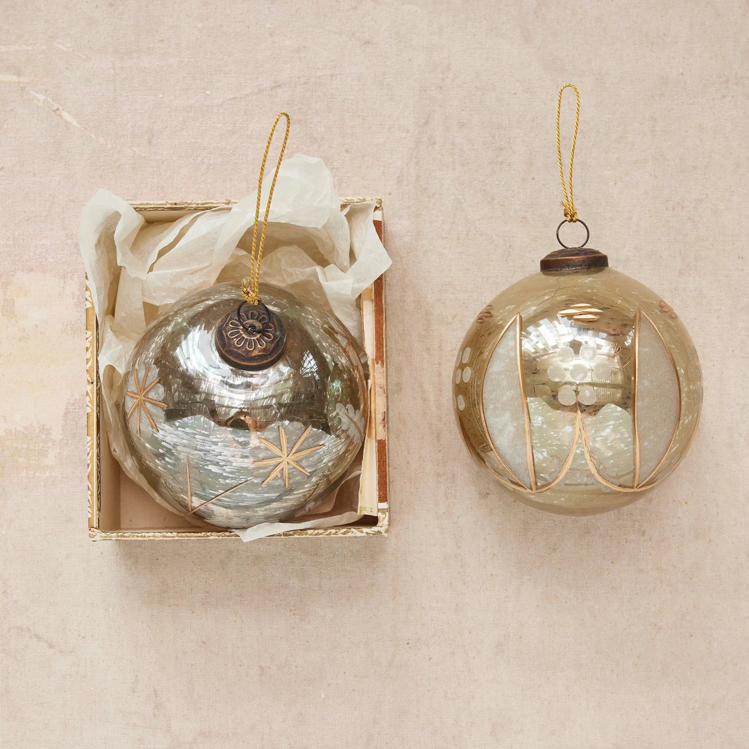 Etched Mercury Glass Ball Ornament