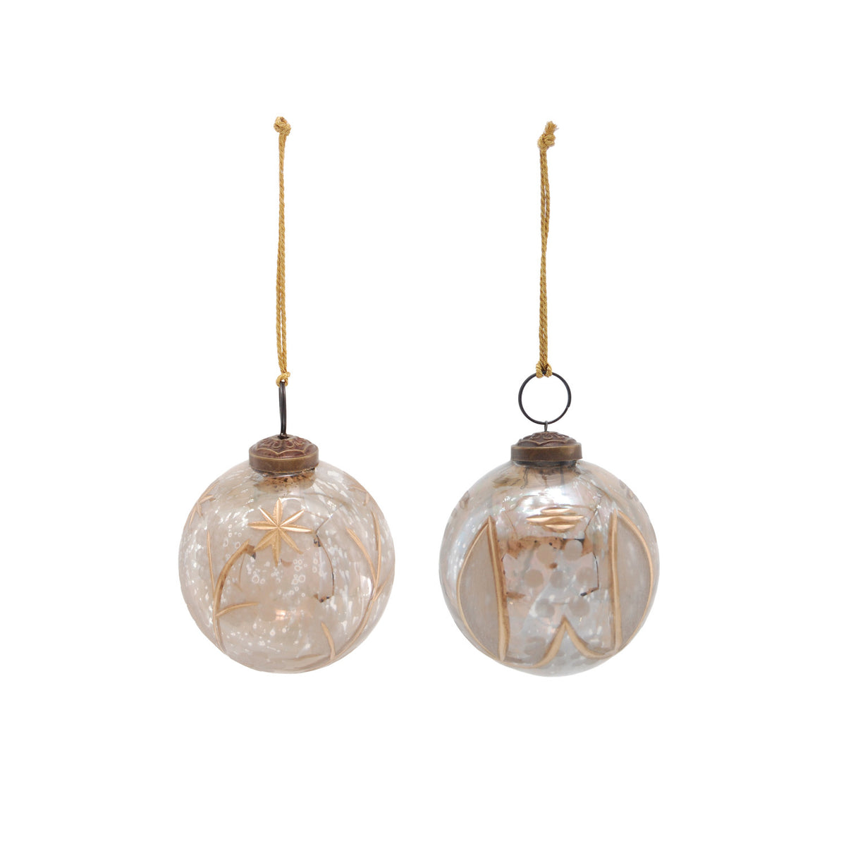 Painted Etched Mercury Glass Ball Ornament with Design