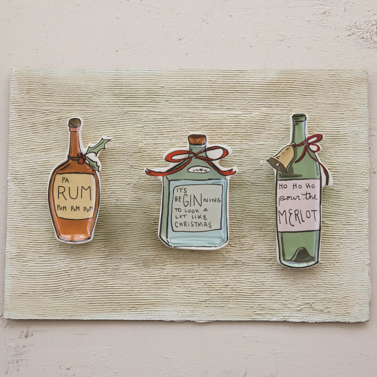 Stoneware Bottle Shaped Plate with Holiday Cocktail Saying