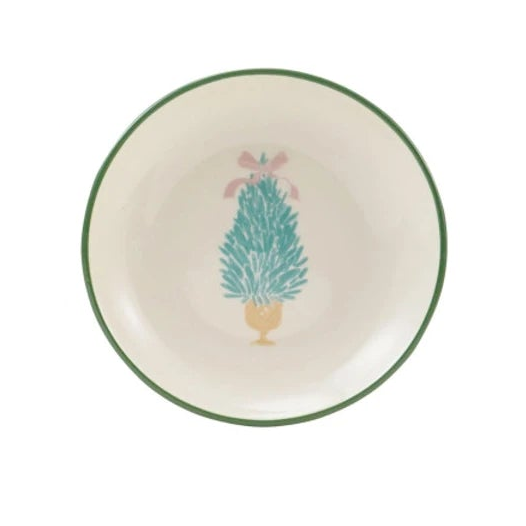 Stoneware Shaped Dish with Tree & Colored Edge