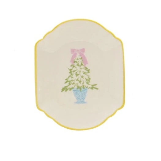 Stoneware Shaped Dish with Tree & Colored Edge