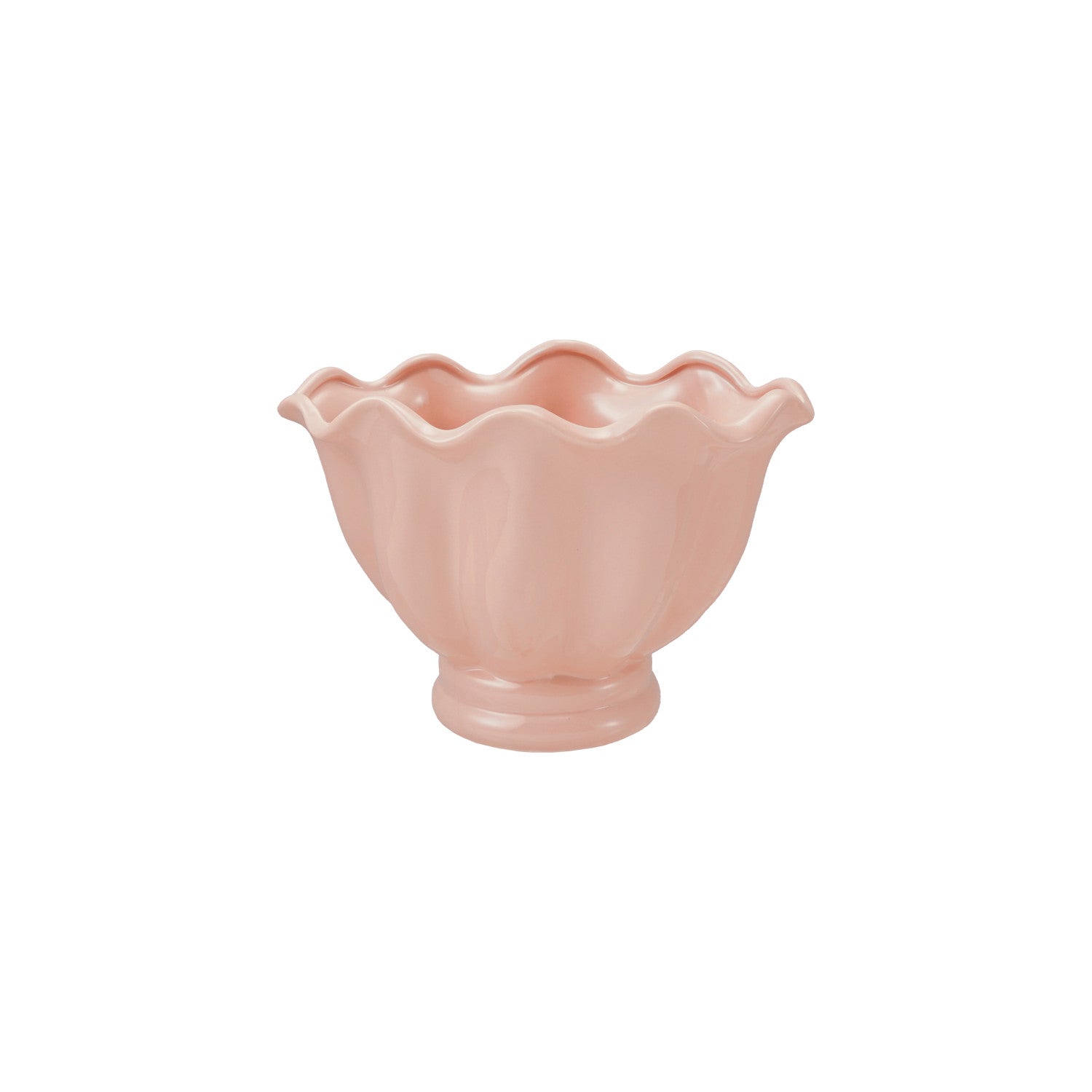 Pink Stoneware Vintage Reproduction Ruffled Footed Planter