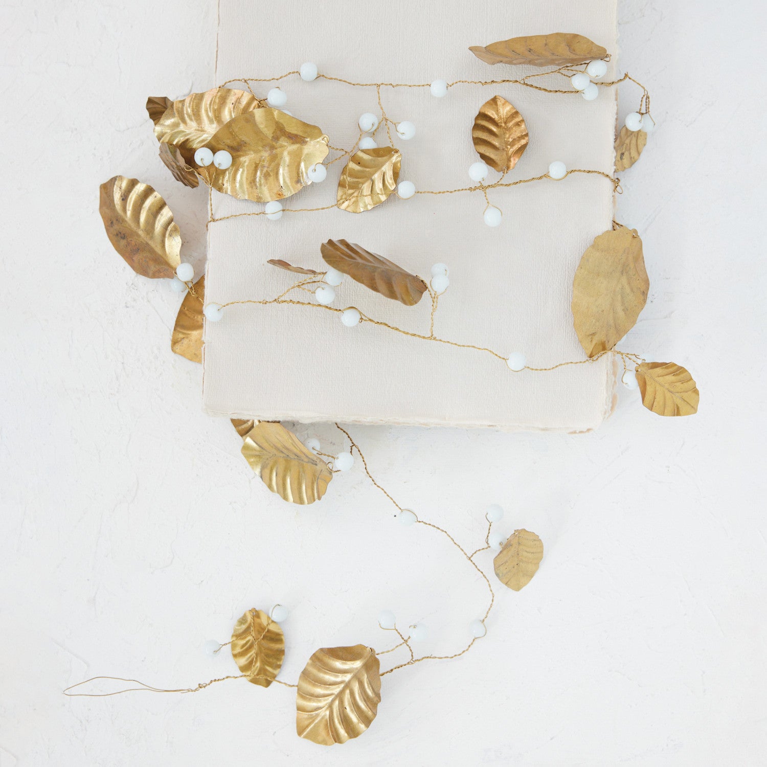 Brass Leaf & Acrylic Bead Garland