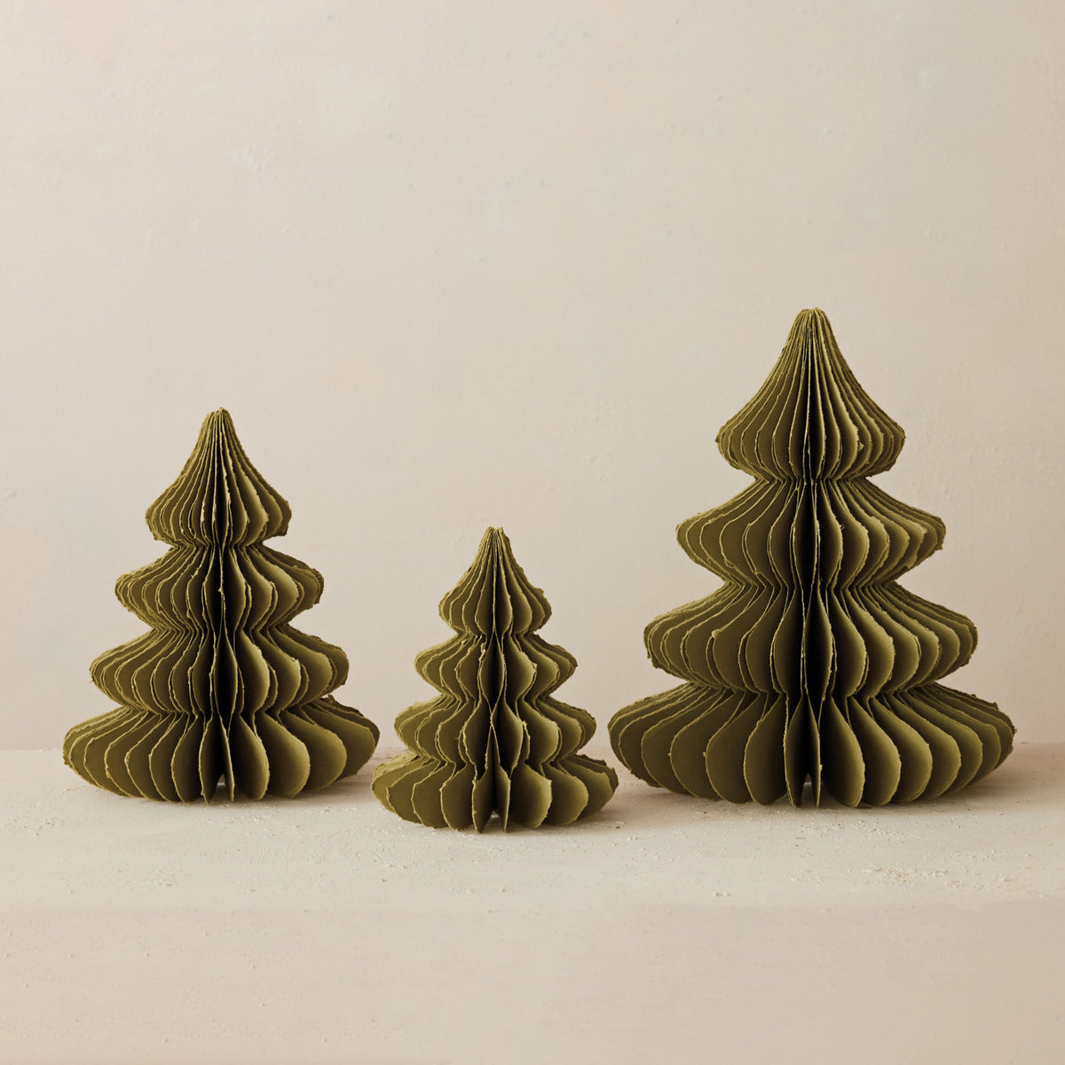 Olive Color Handmade Recycled Paper Folding Honeycomb Tree with Torn Edges