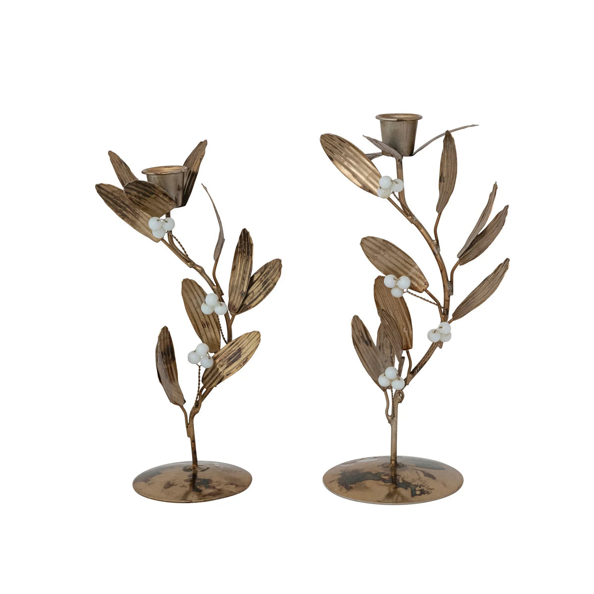 Iron Leaves and Gold Berry Taper Holder