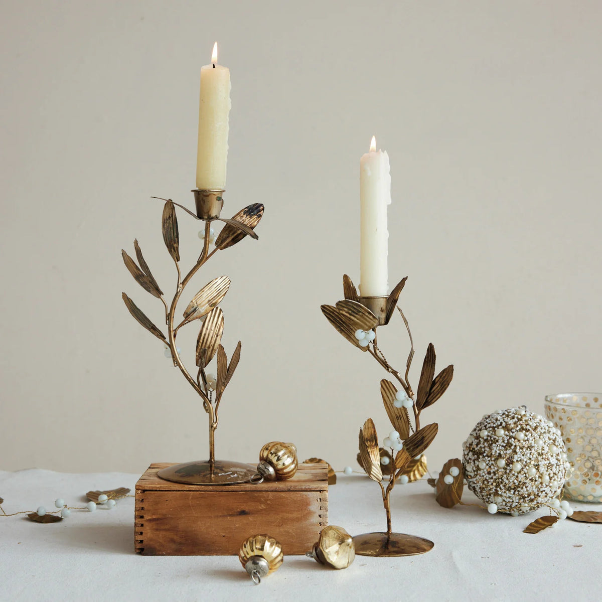 Iron Leaves and Gold Berry Taper Holder