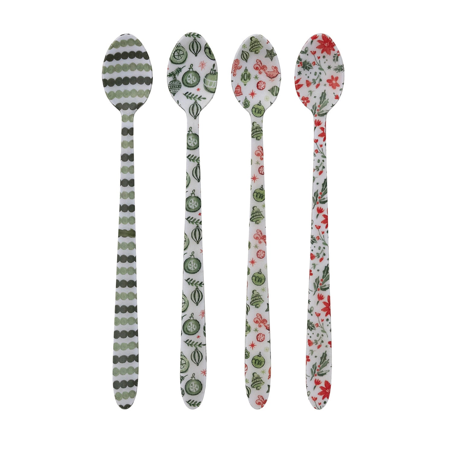 Enameled Stainless Steel Cocktail Spoon with Holiday Pattern