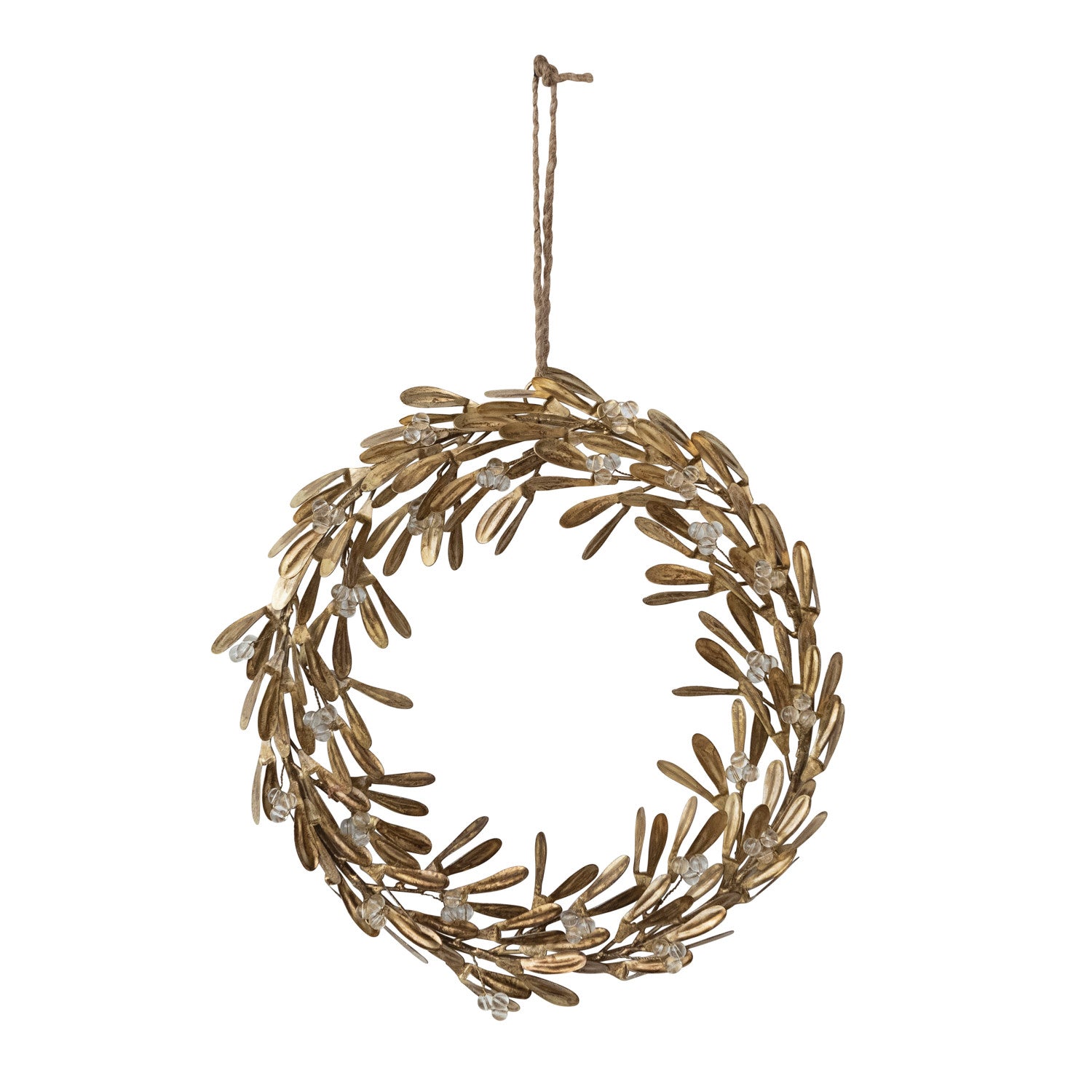 Metal & Acrylic Bead Mistletoe Wreath, Antique Brass Finish