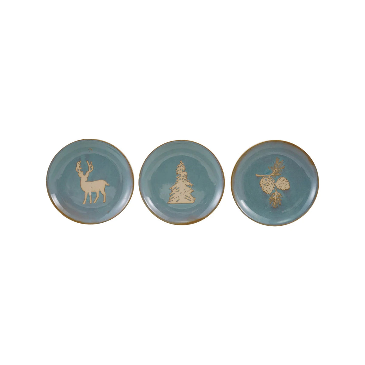 Blue Stoneware Plate with Wax Relief Image, 3 Styles