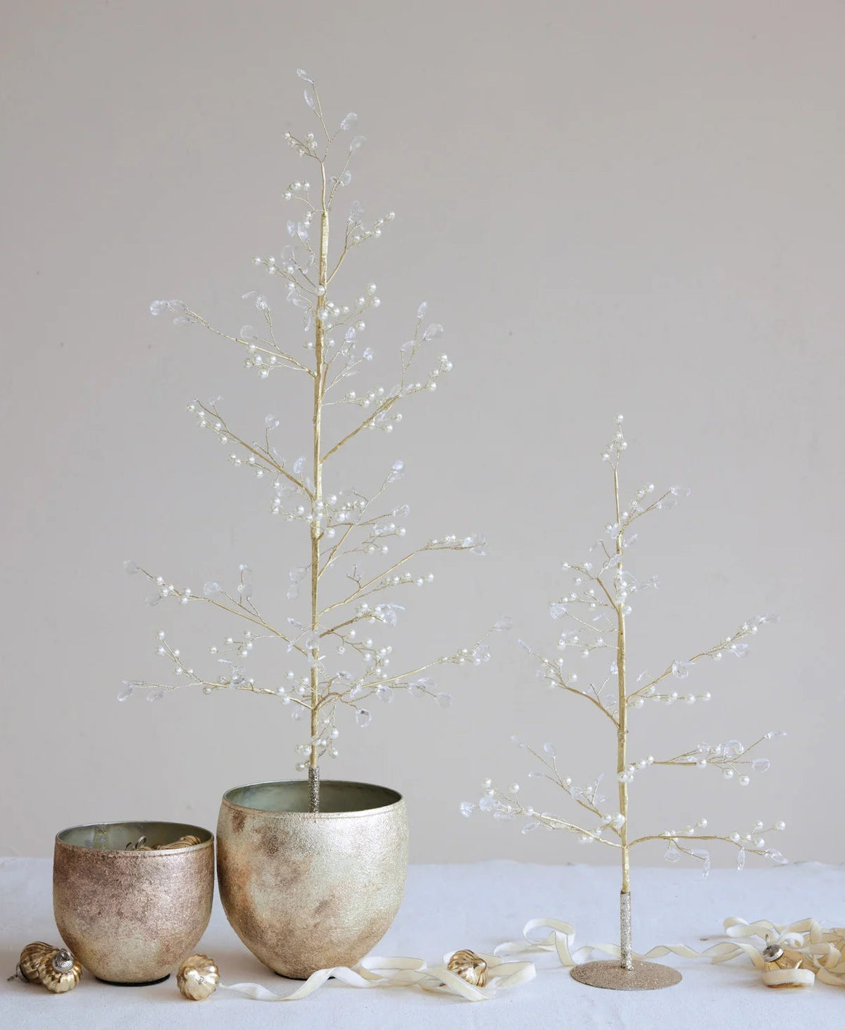 Faux Pearl, Acrylic Jewel & Metal Wire Tree with Glitter Base